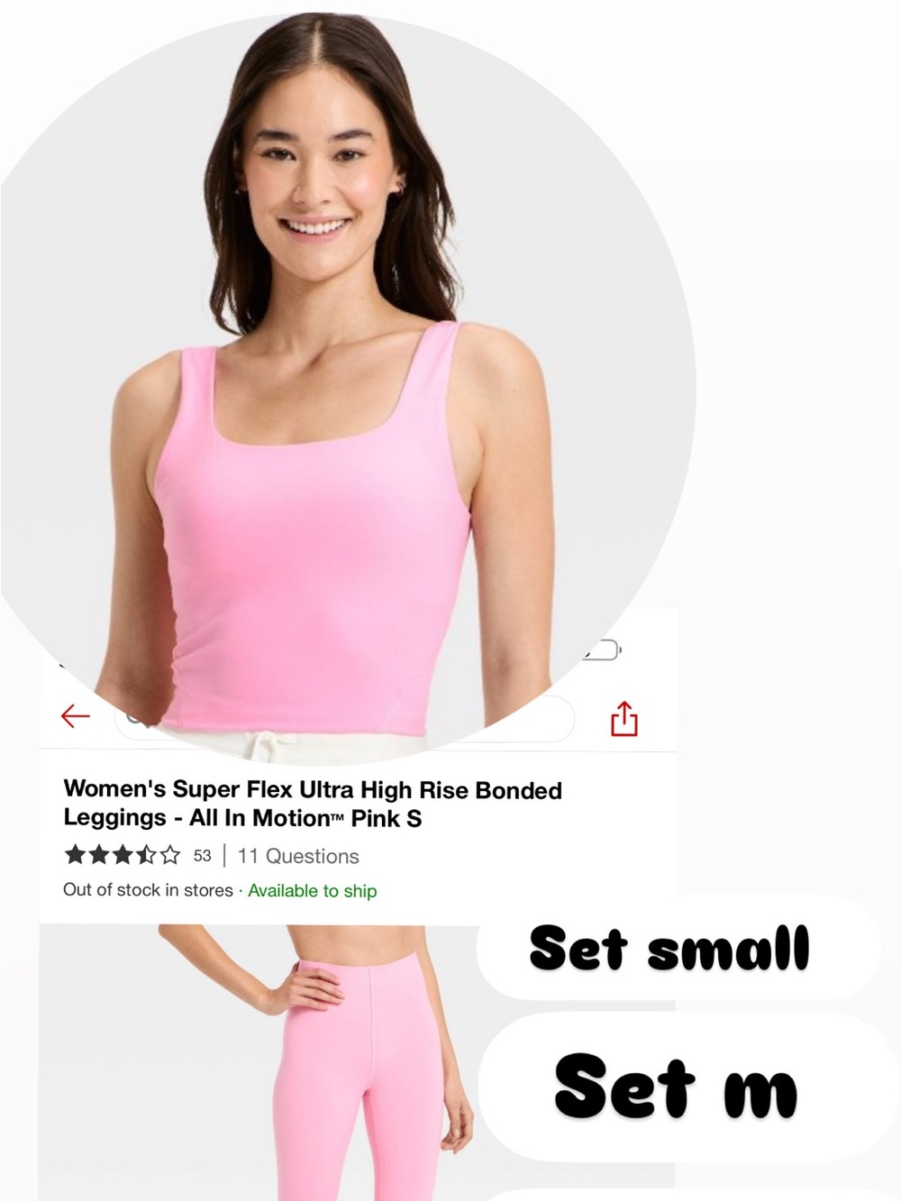 all in motion Pink Tank Top and Leggings Set ( small ) ( medium)